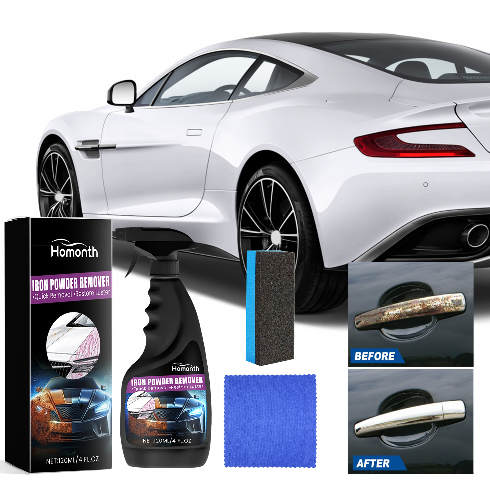 Interior Detailing Kit - 120ml Rust Remover Agent Spong Kit